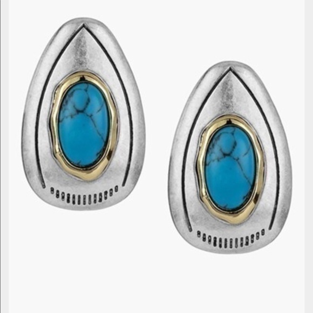 New Turquoise Stone Etched Studs - JA3-1